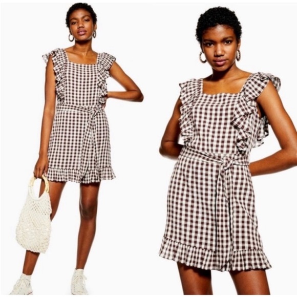 Topshop Dress Gingham Ruffle Mini Size 8 New w/Tag - Picture 13 of 14